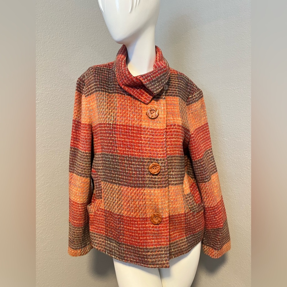 600 West Women”s Wool Blend Multicolor Plaid Button Down LS Jacket Coat Size L